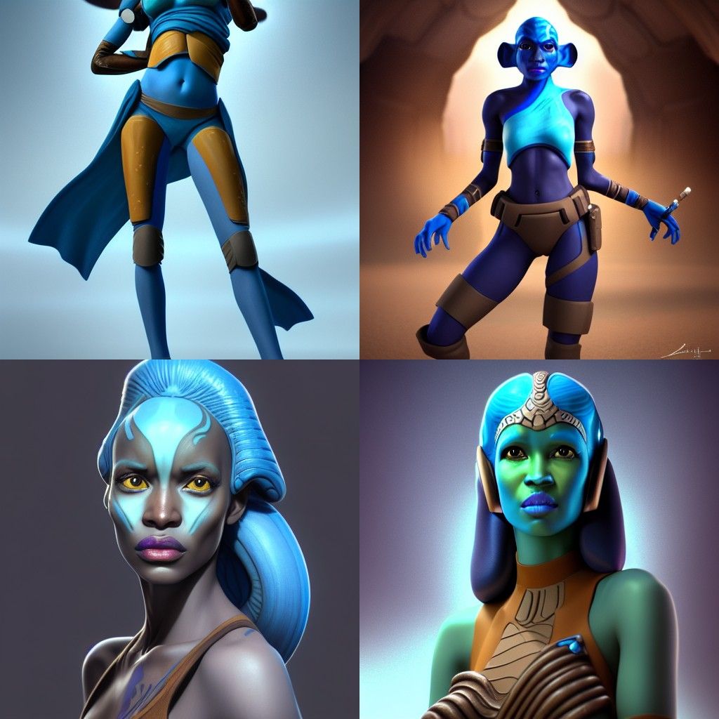Blue Twi'lek Portrait in Hyperrealistic Sci-Fi Style