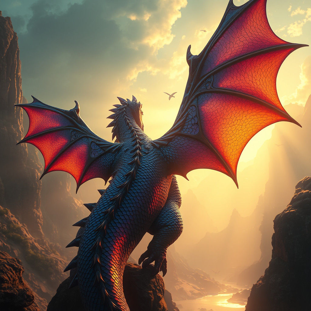 Iridescent Dragon in Mystical Golden Realm