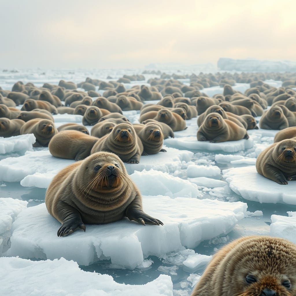 Blubbery Beasts Bask on Icy Floes in a Whimsical Winter Wond...