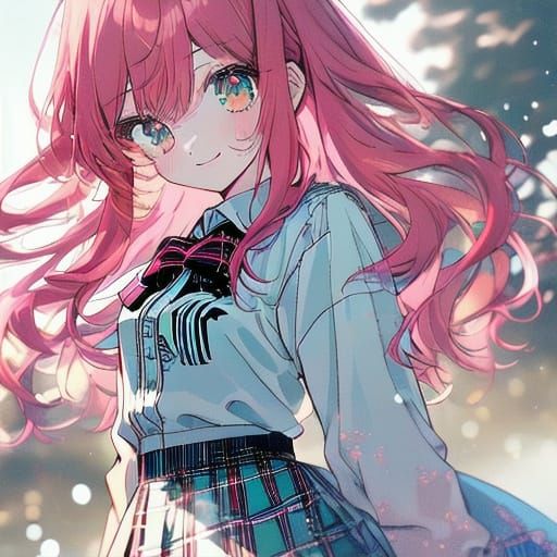 Sweet Moe Anime Girl with Pink Hair and Red Bow