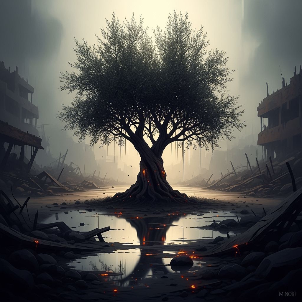 Olive Tree Survives Desolation as Digital Painting