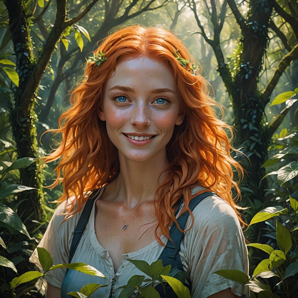 Orange-Haired Girl Portrait in Lush Fantasy Style