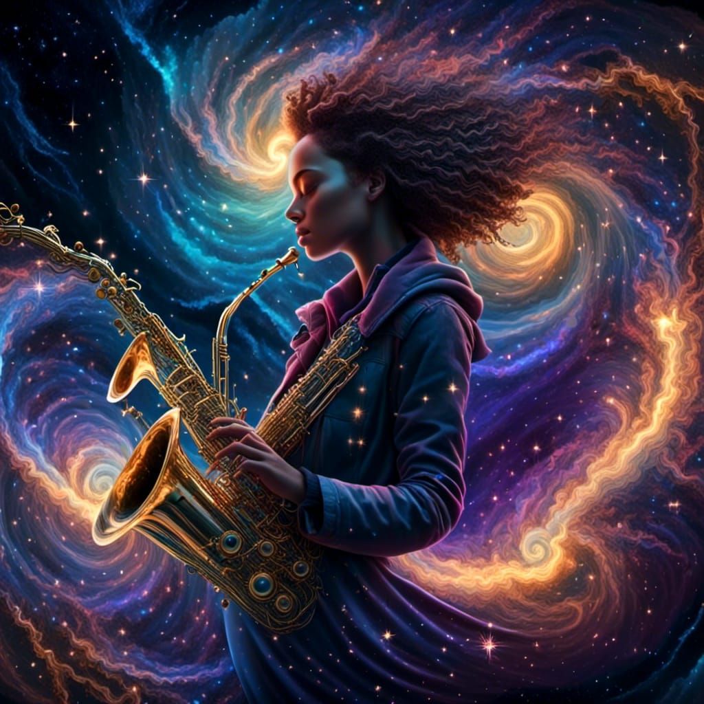 Saxophone Player in Storm: Detailed Matte Painting