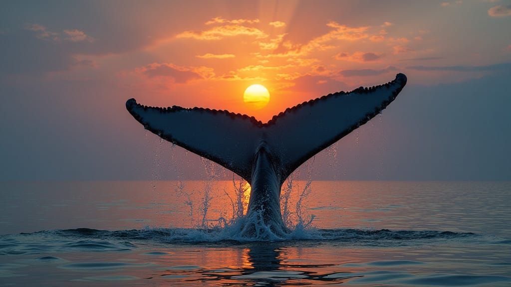 Mandela Whale Silhouetted Against Harvest Moon