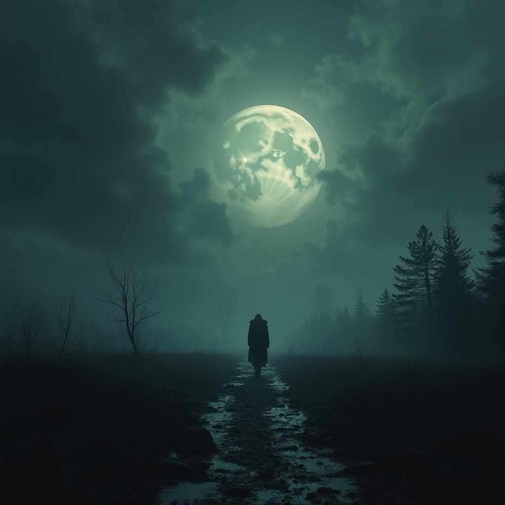 Mysterious Figure Emerges into the Shadows in a Dark, Ominou...