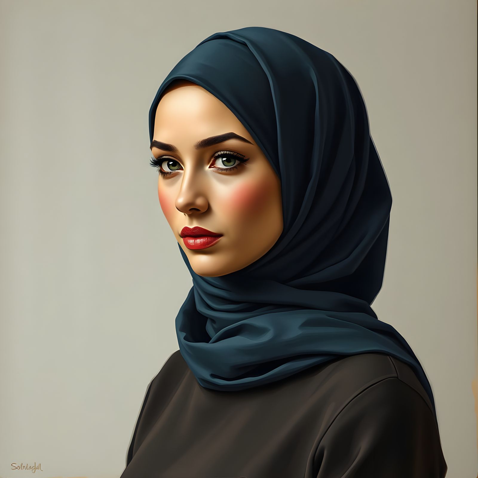 Elegant Hijabi Woman Portrait in Oil Painting Style