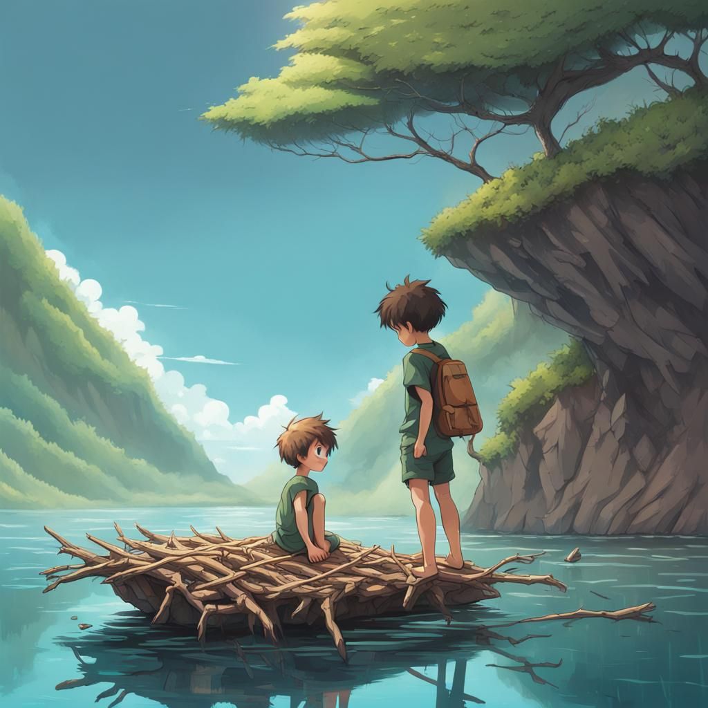 Boy Discovers Futuristic Island in Anime Style