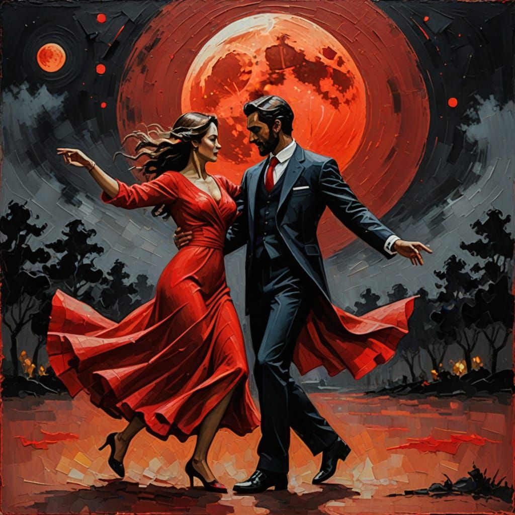 Gritty Moonlit Dancers in Impasto Style