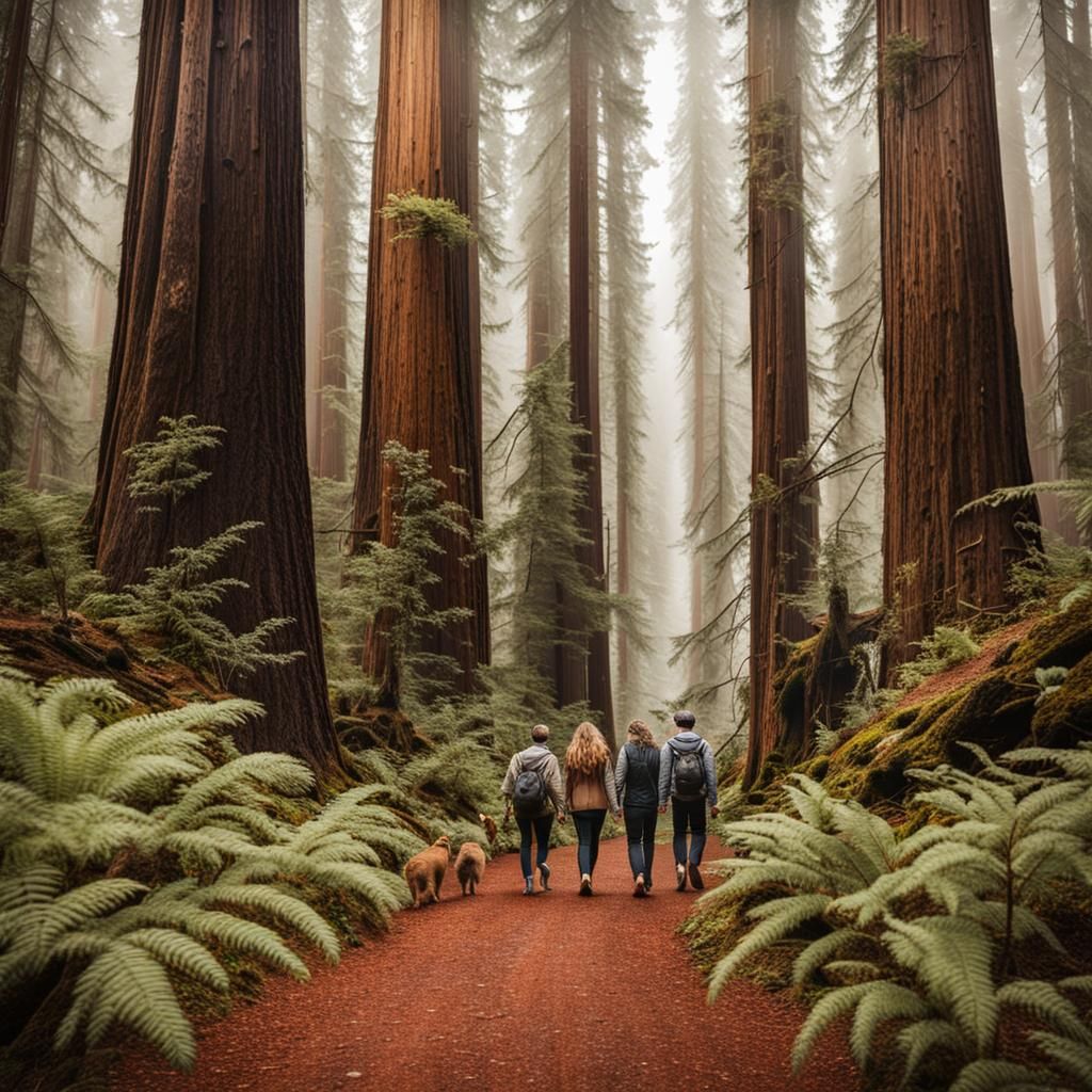 Couple Walking Through Redwood Forest
