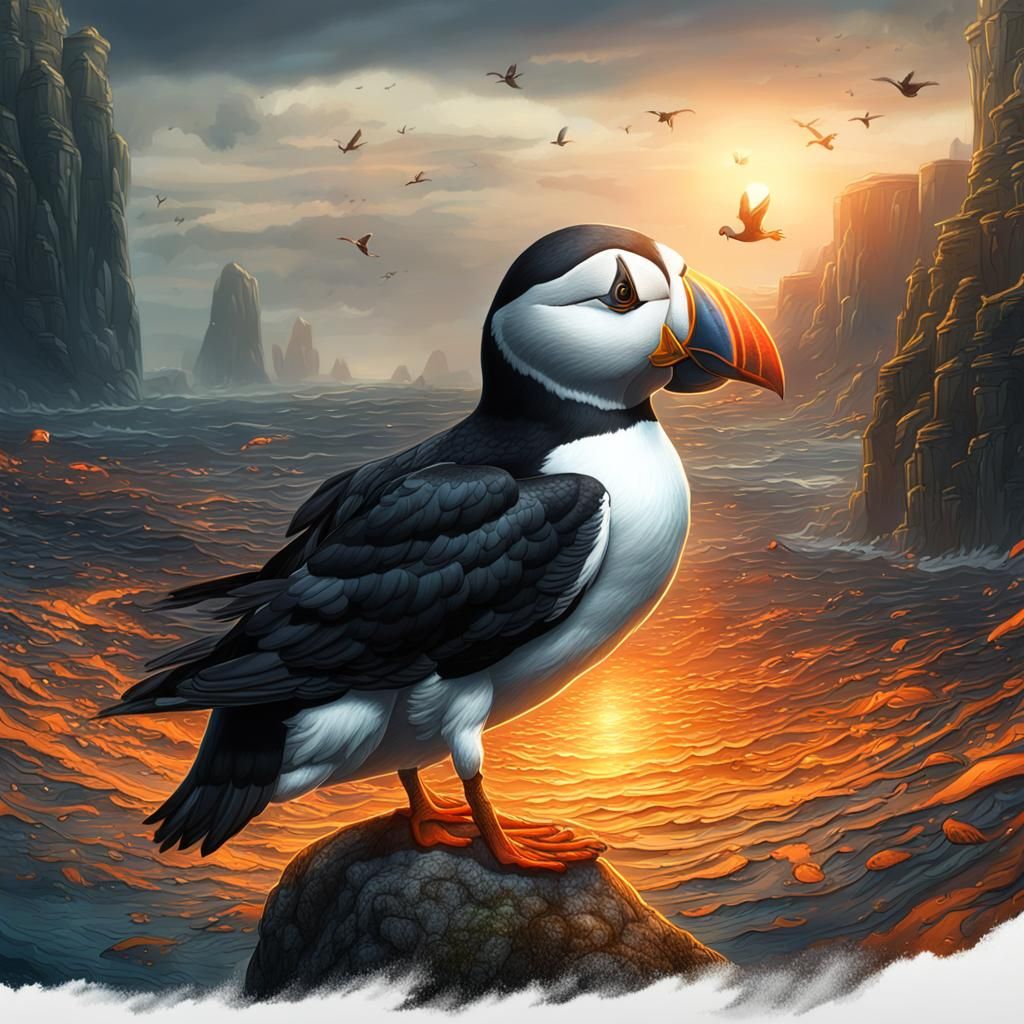 Detailed Puffin Drawing in Fantasy Concept Art Style