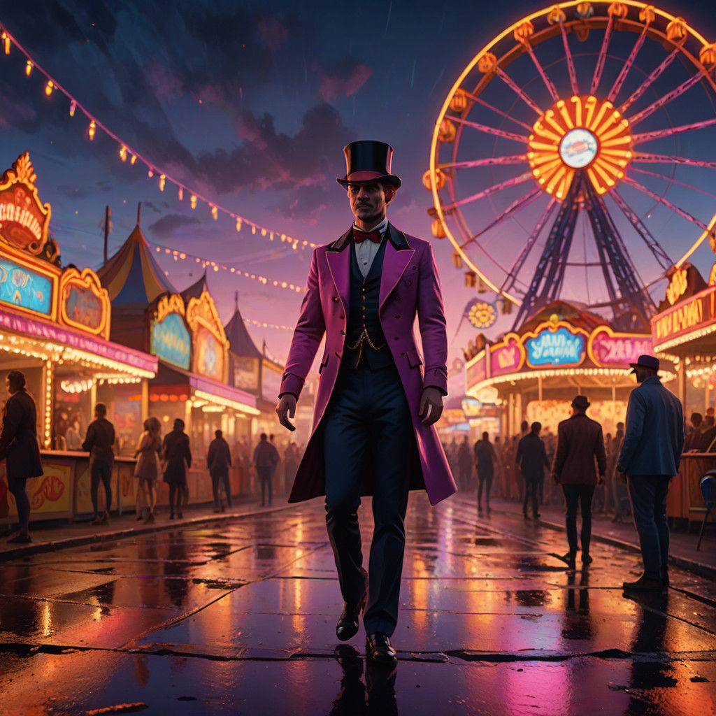 Vibrant Carnivale Scene in Neon-Lit Splendor