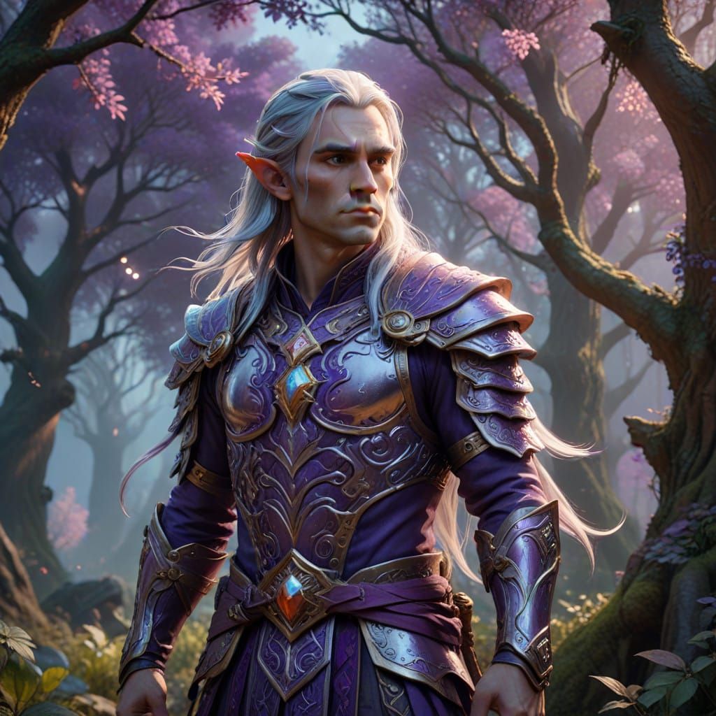 Regal Male Elf Bard in Mystical Realm
