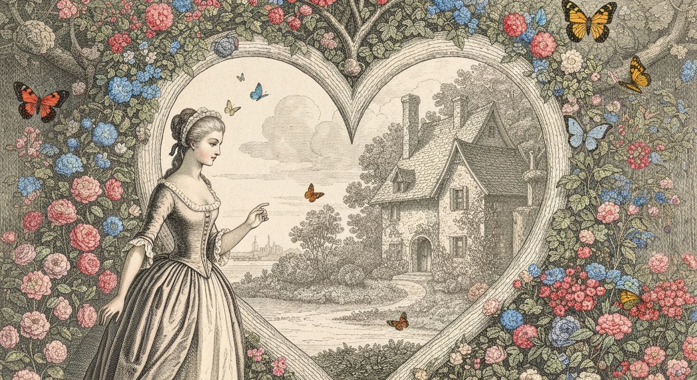 Heart Portal to Cottage Dreamscape: Engraving Art