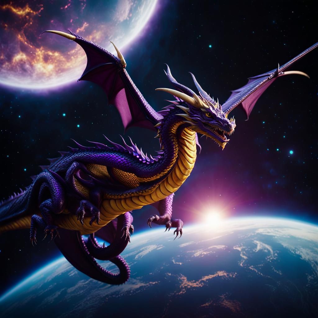 Dragon in Space: Hyperrealistic Cinematic Still