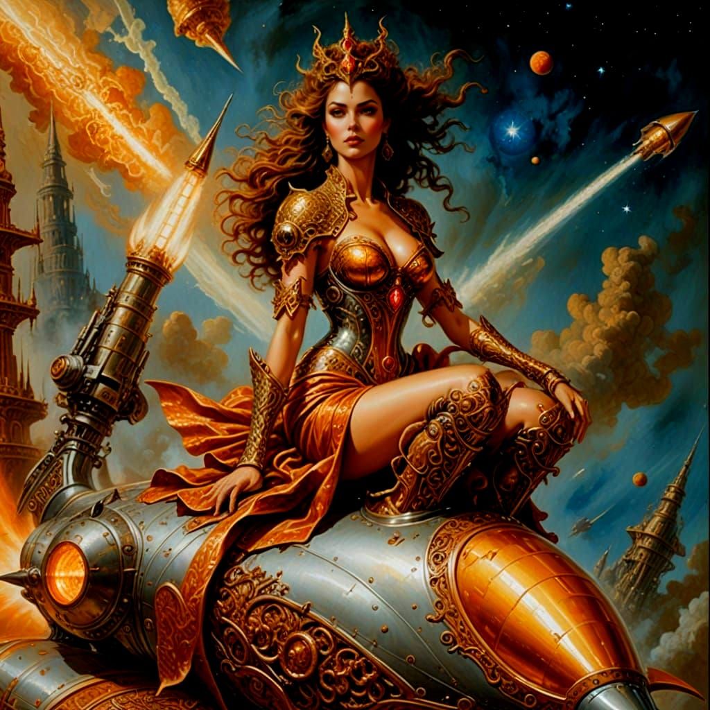 Goddess of Steel and Fire Ascends on Rocket