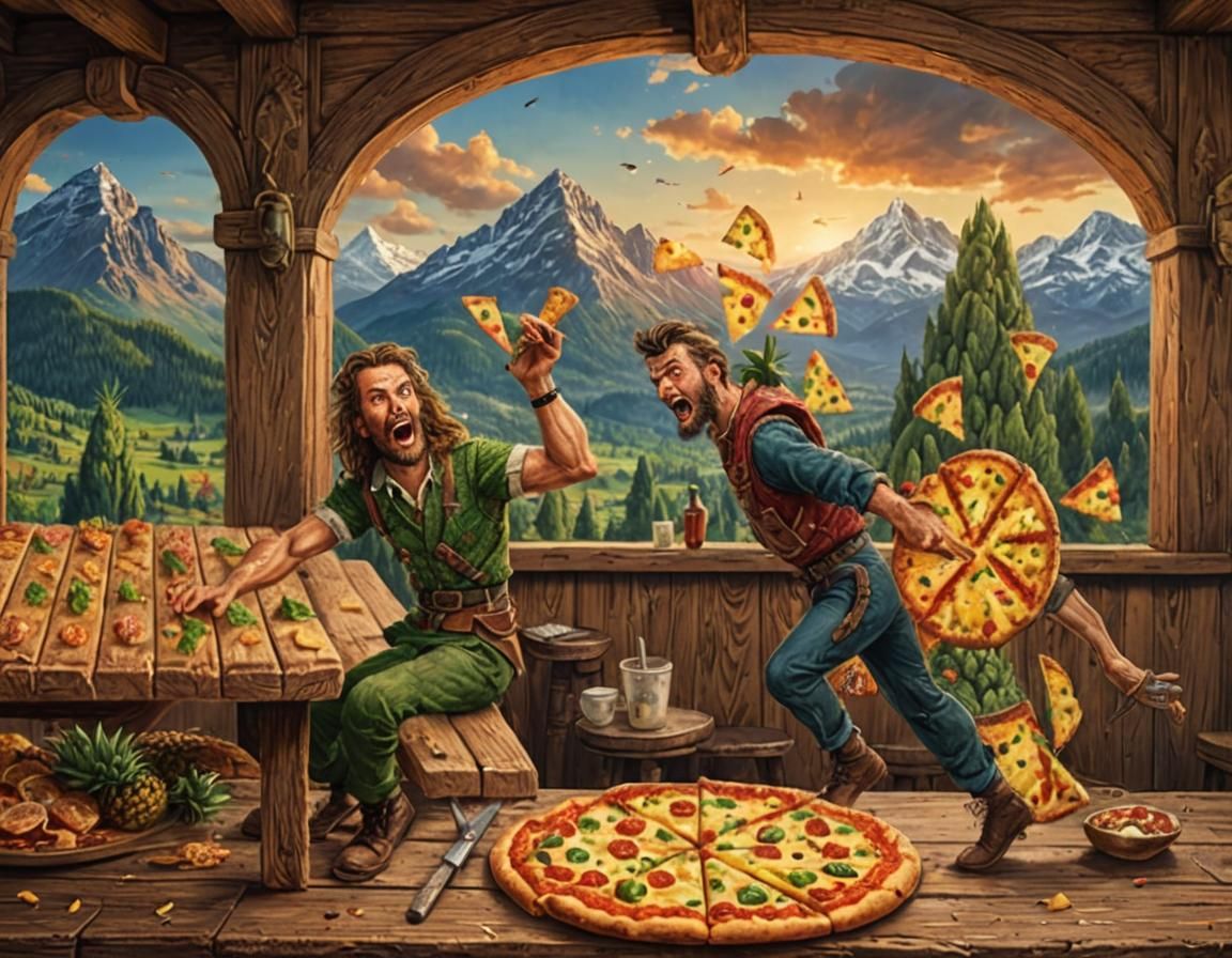 Barbarians in Pub Refuse Pineapple Pizza, Detailed Matte Pai...