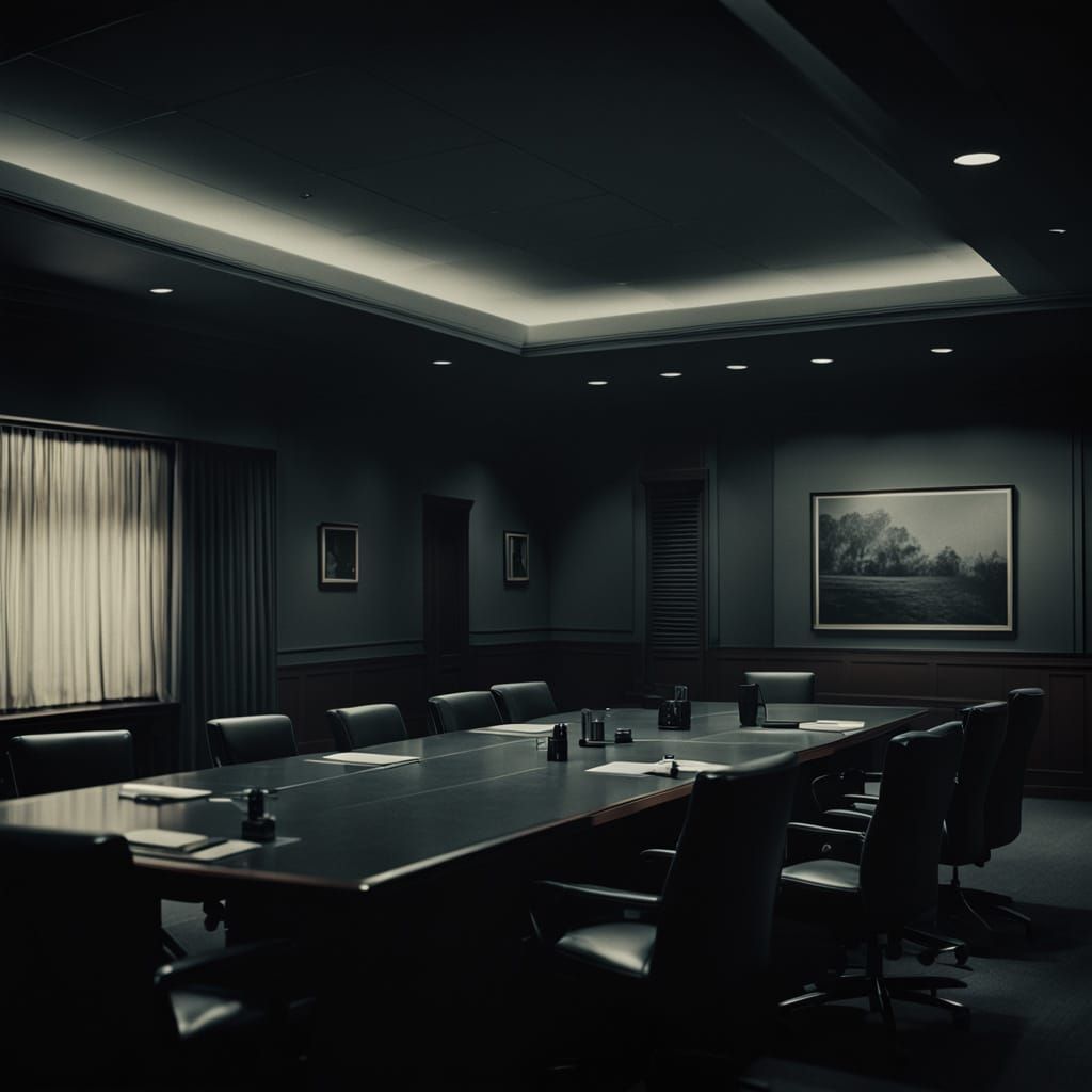 Gray Conference Room in Film Noir Style
