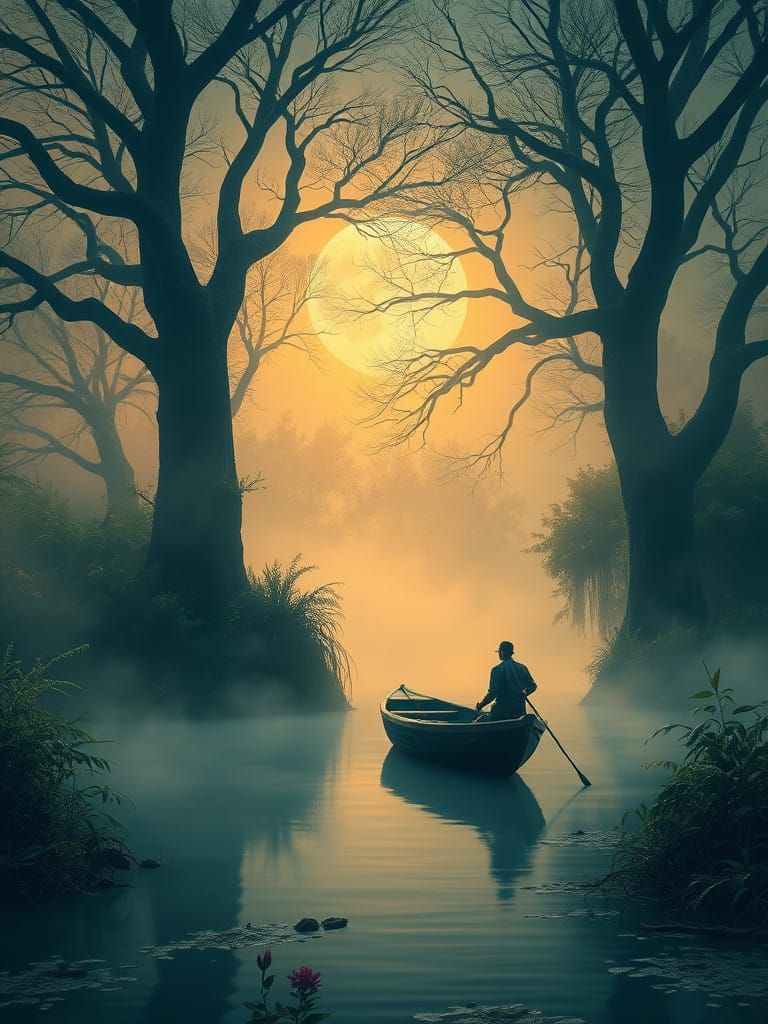 Moonlit Serenade in a Sunset Stream