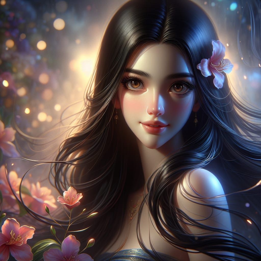 Beautiful Thai Woman Portrait in Digital Art Style
