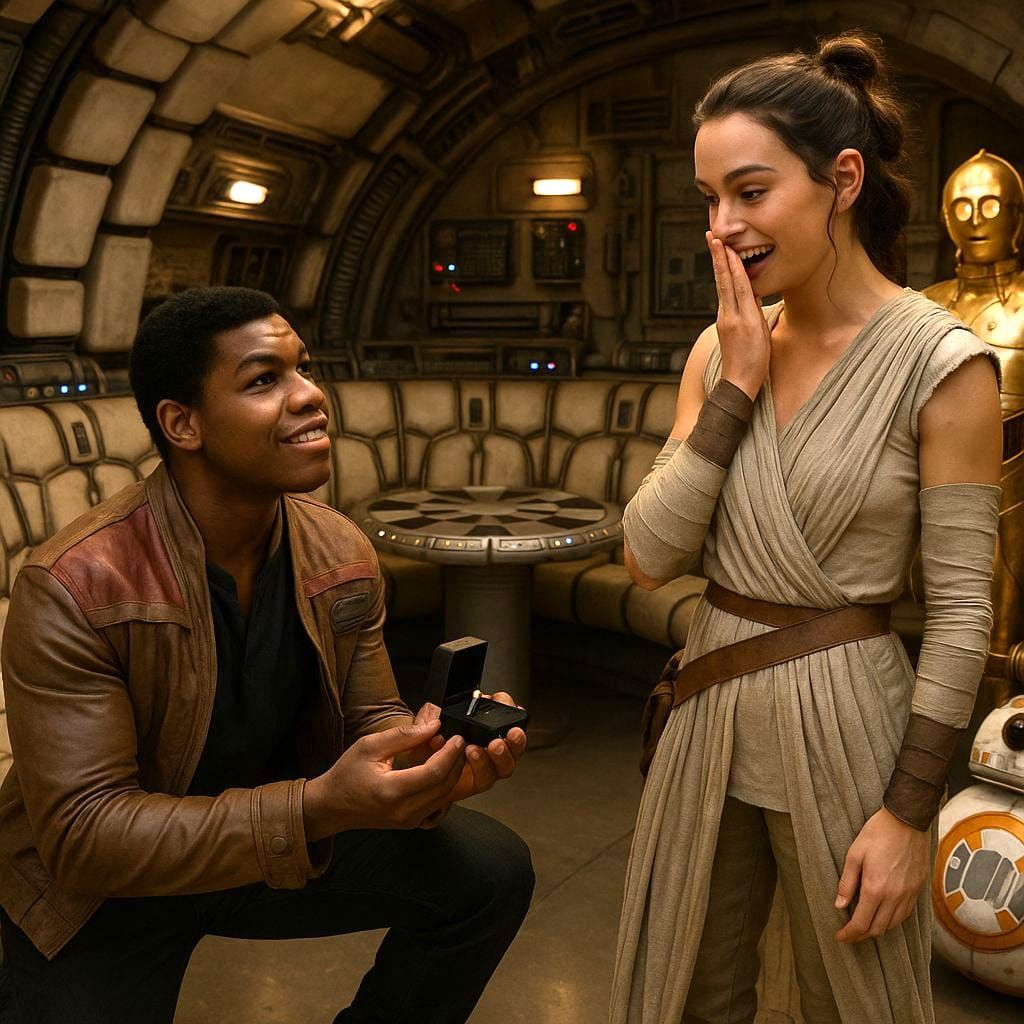 Finn Proposes to Rey on the Millennium Falcon