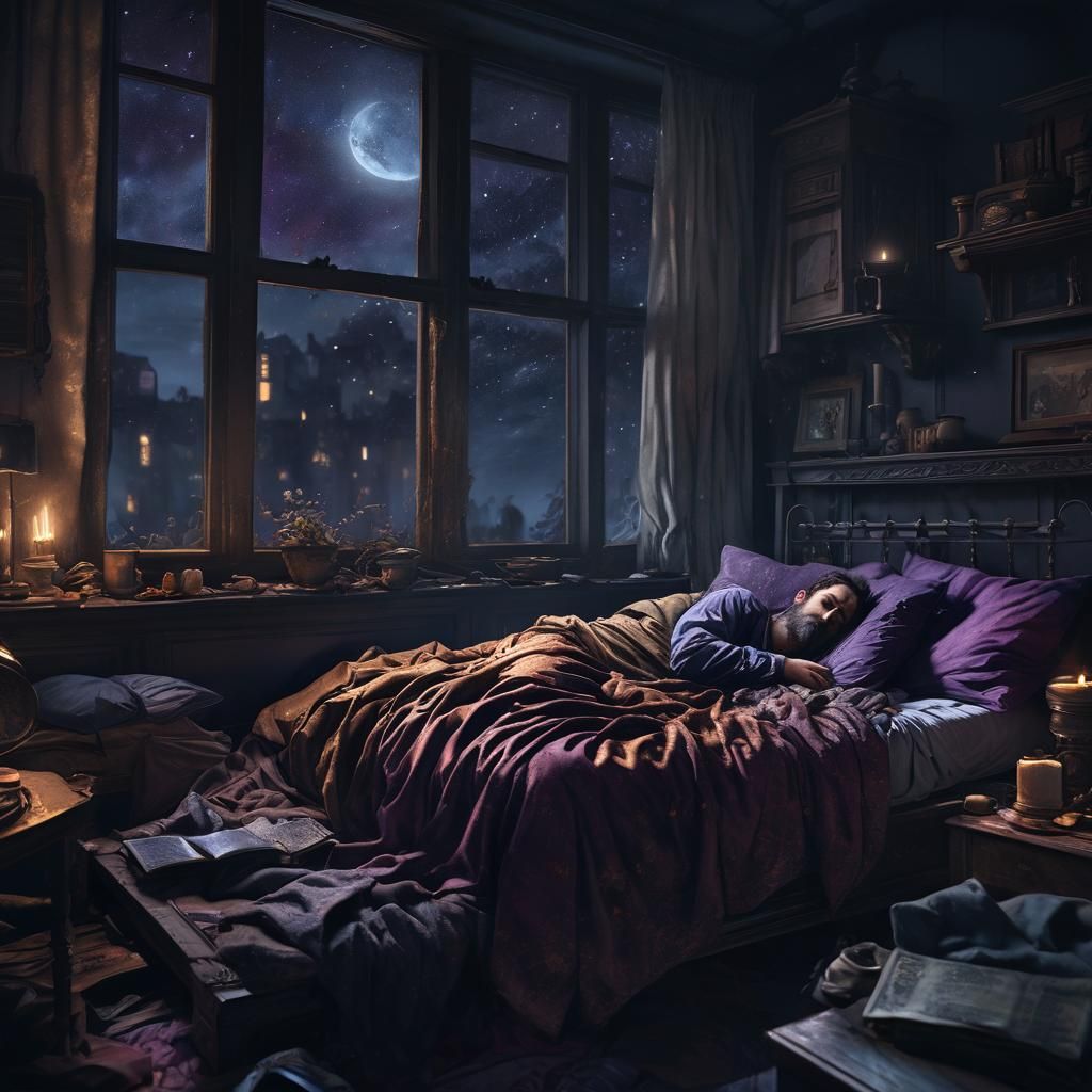 Ethereal Moonlight Illuminates Sleeper in Dark Fantasy Art