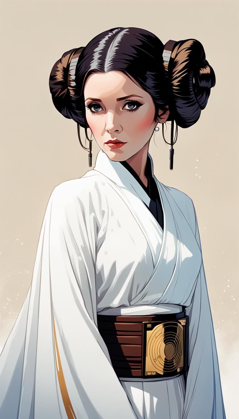 Cowgirl Princess Leia: Anime Style Digital Illustration