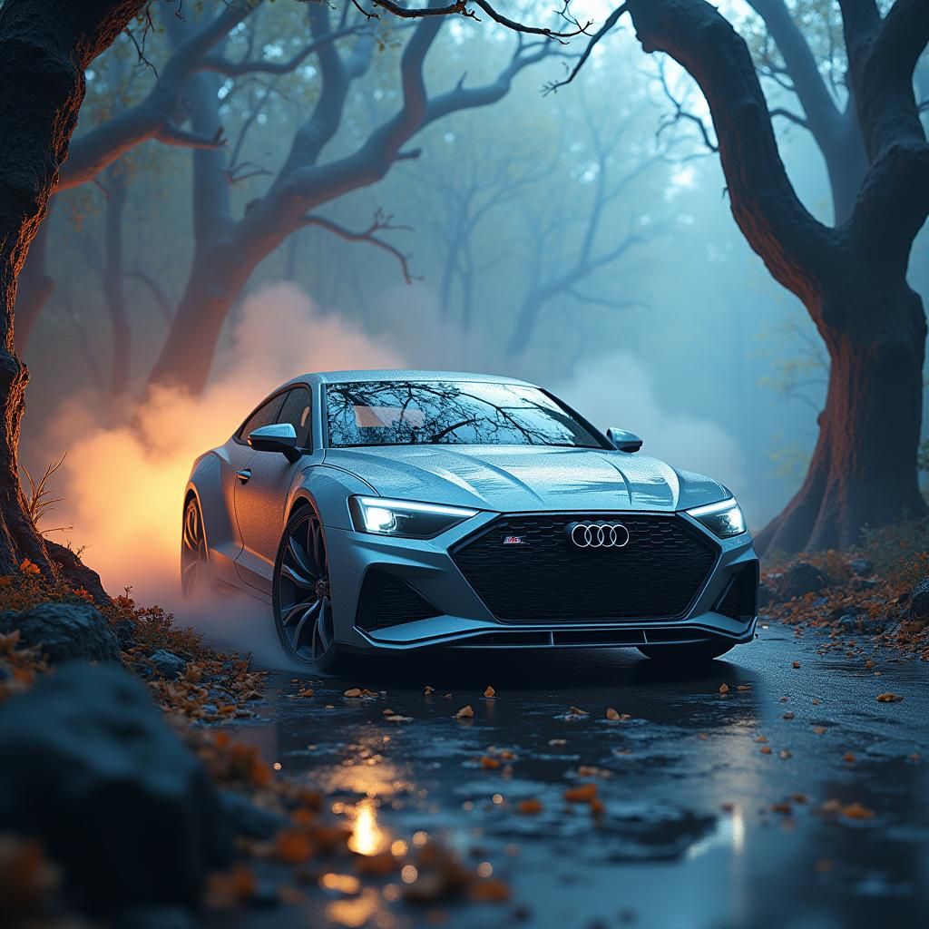 Audi Speeding Through Mystical Dreamscape