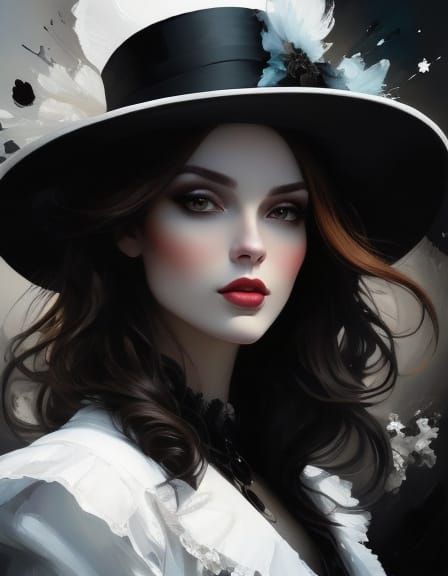 Elegant Woman in White Hat: Digital Speedpaint