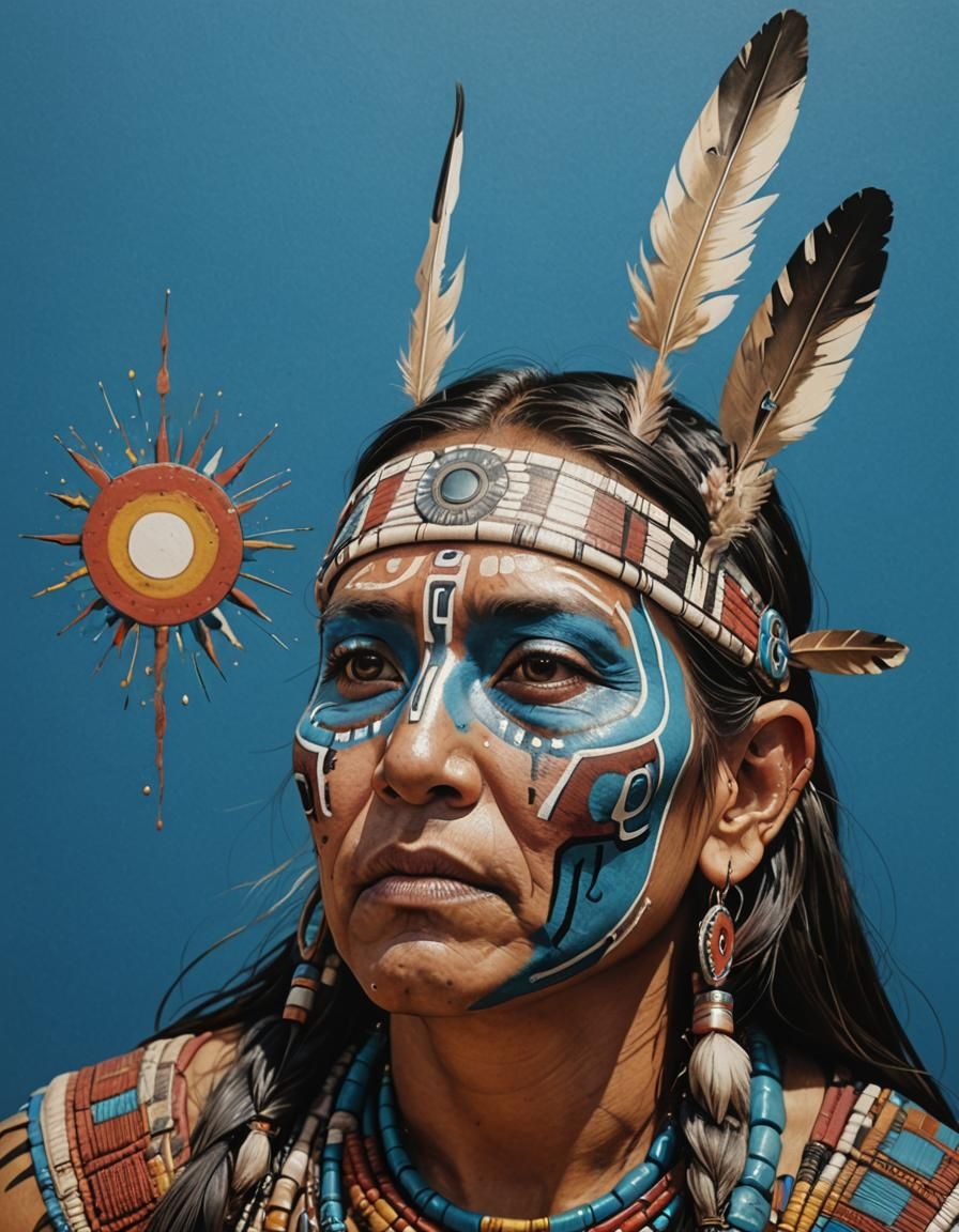 Detailed Hopi Kachina Drawing in Hyperrealistic Splash Art