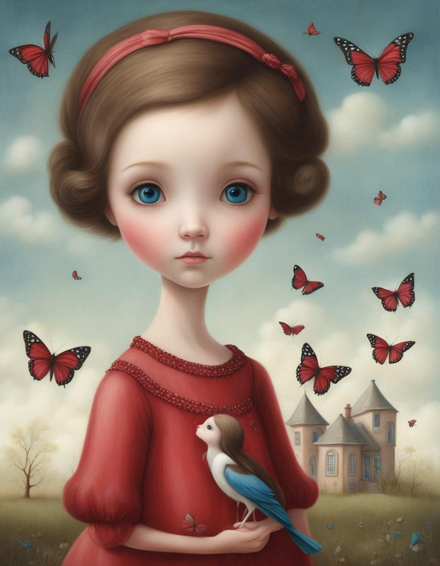 Girl in Crimson Dress, Nicoletta Ceccoli Style