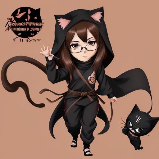 Chibi Ninja Cat Suit Flip in Anime Style