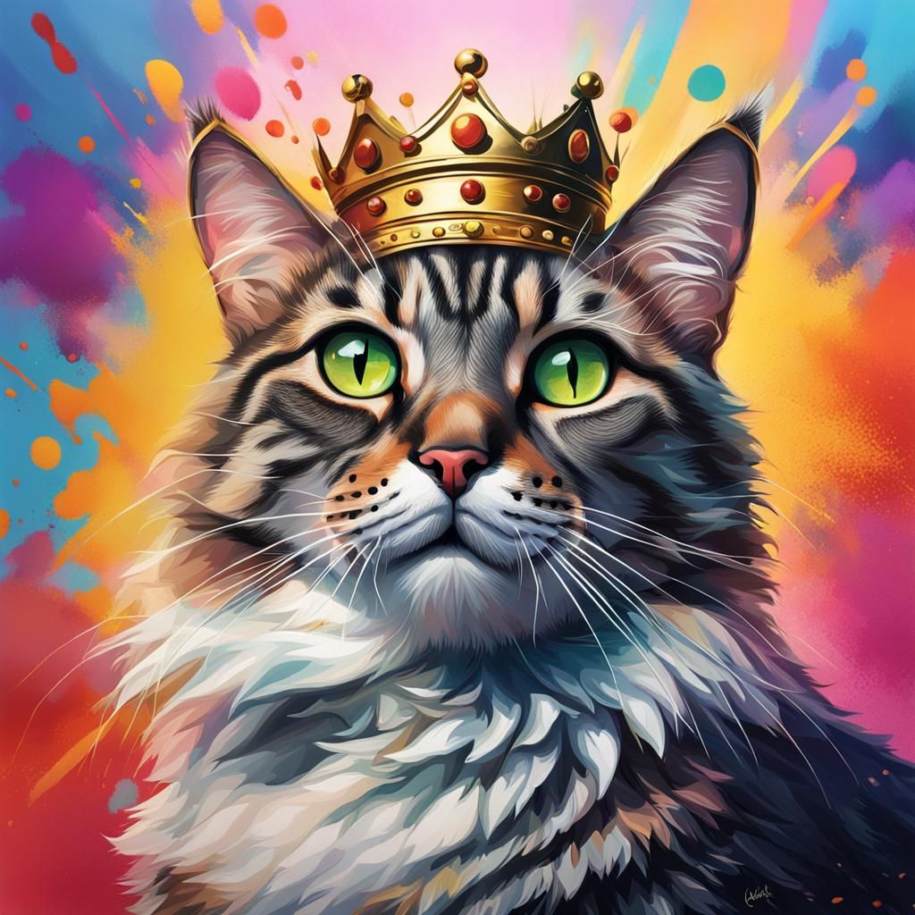 Cat King in Crown: Hyperrealistic Concept Art