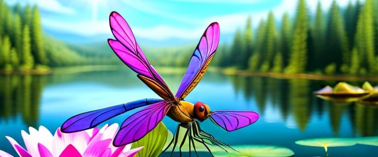Giant Dragonfly with Golden Carriage Illustration