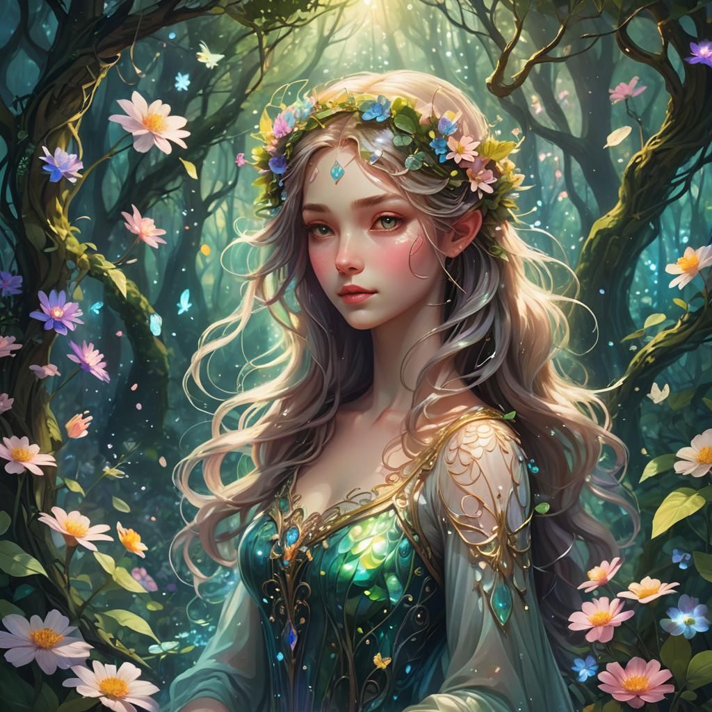 Ethereal Being in Iridescent Forest Concept Art