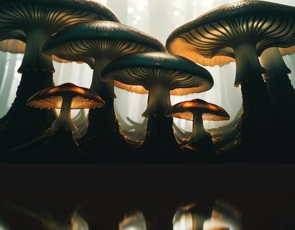 Jellyfish and Toadstools in Earthy Forest: Digital Matte Pai...