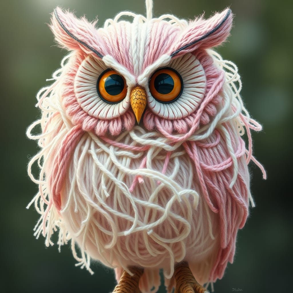 Whimsical Owl Crafted from Tangled Strings