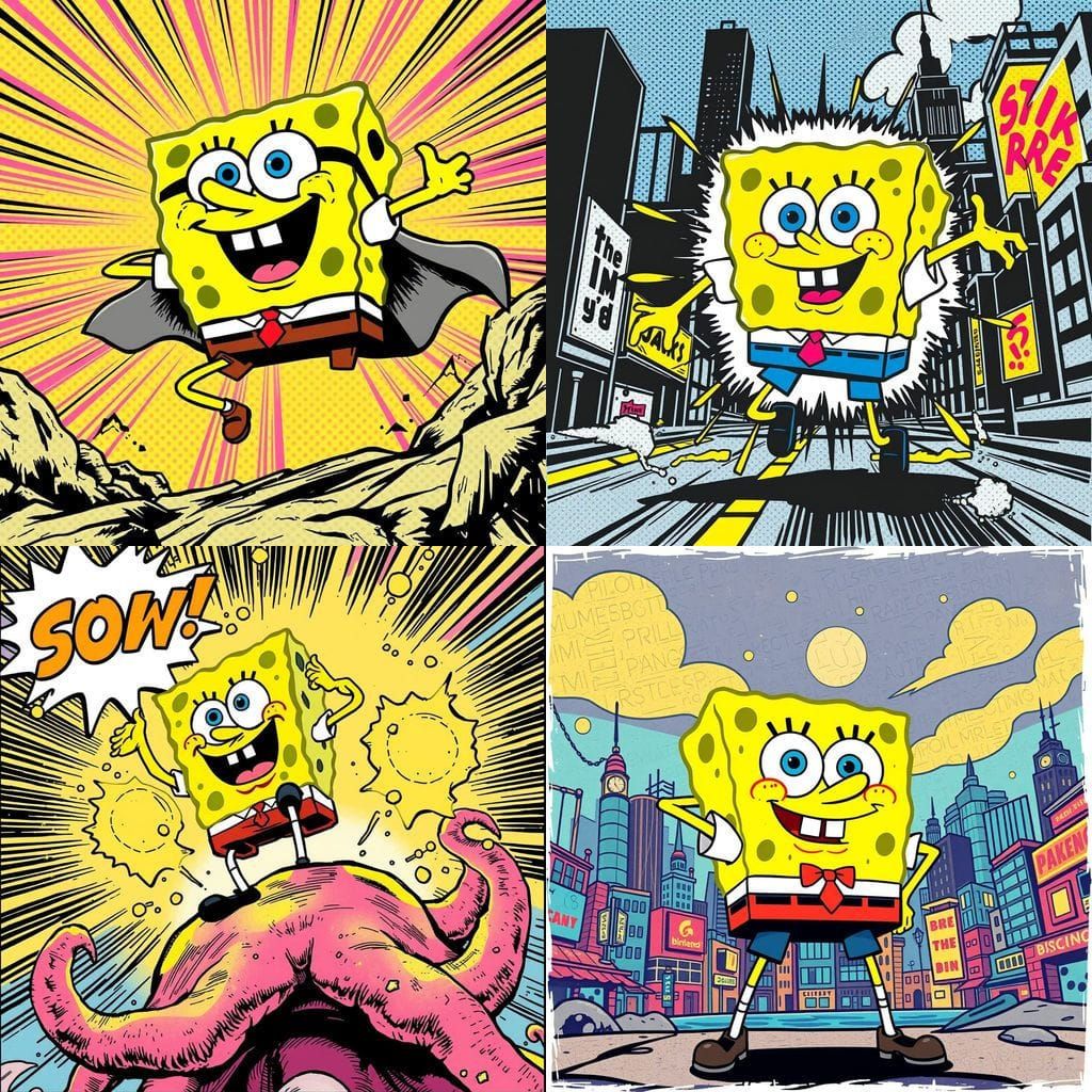 Classic Heroic SpongeBob in Bold Halftone Style