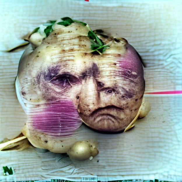 Turnip Resembling Disgruntled Person in Hyperreal 1960s Phot...
