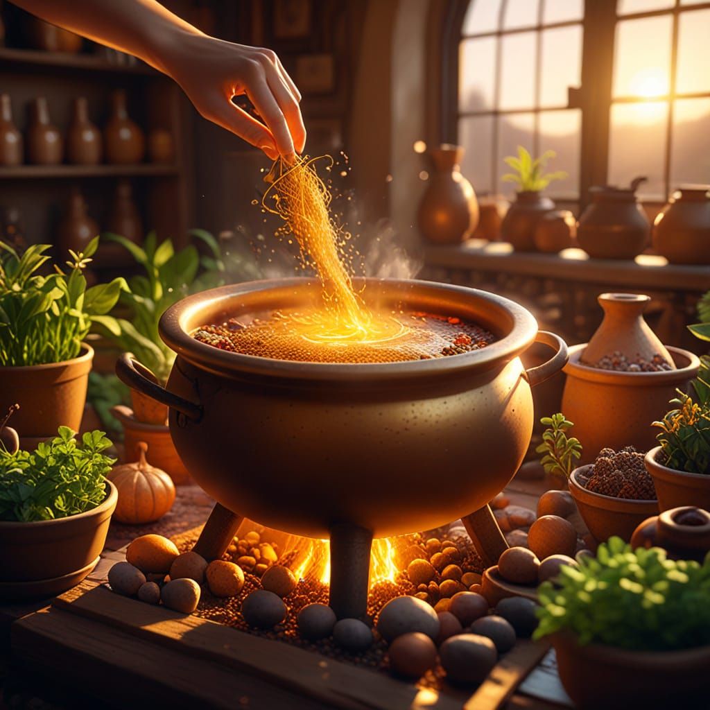 Mystical Alchemist Concocts Ancient Potions in a Golden Hour...