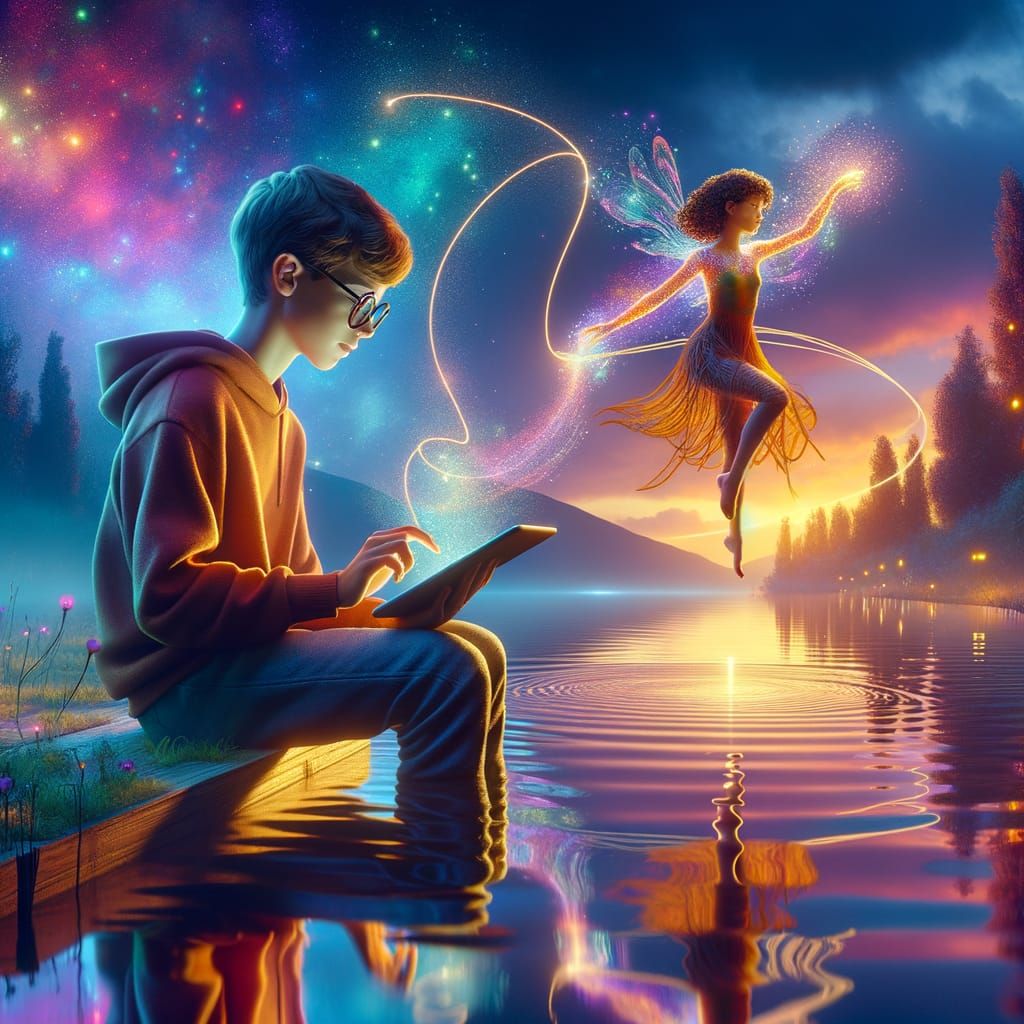 Boy with Scar Interacts with AI, Creating Magical Floating G...