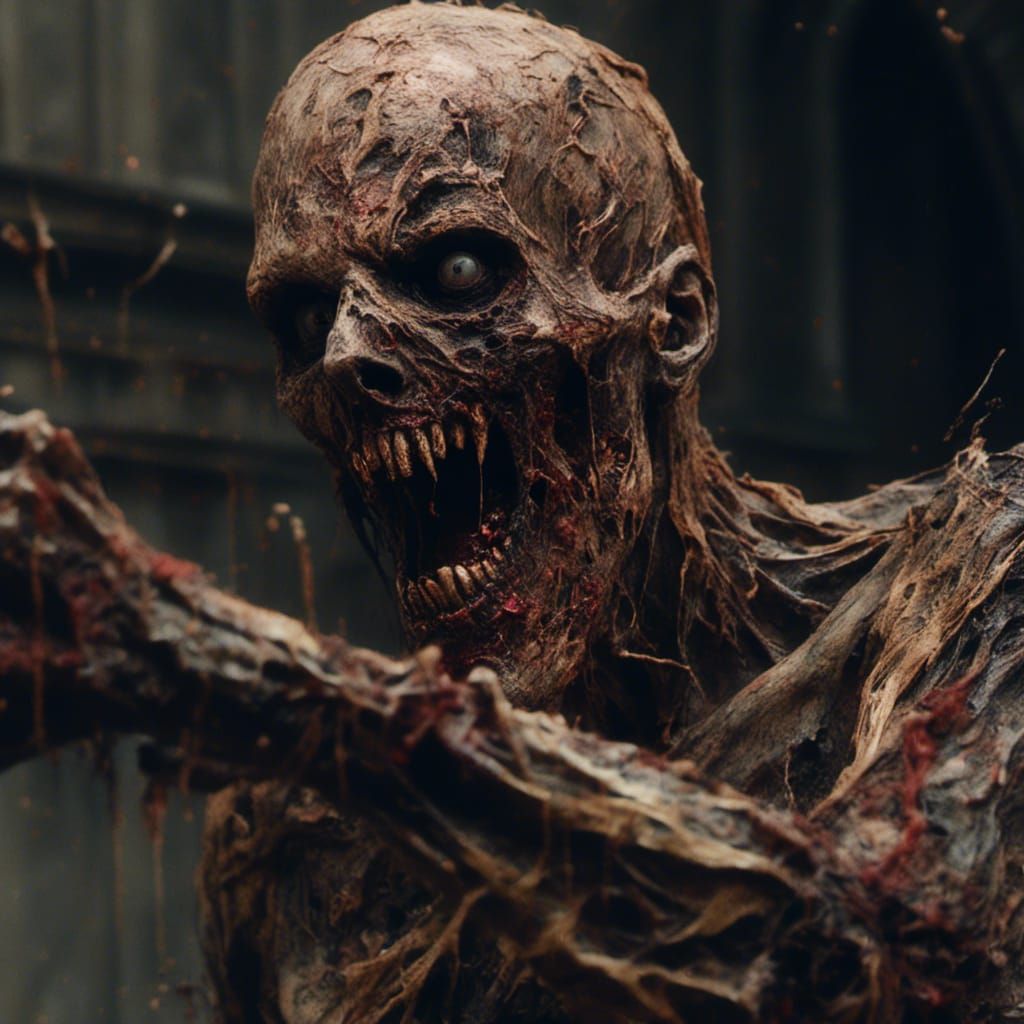 Decomposing Zombie Bite in Hyperrealistic Horror Style