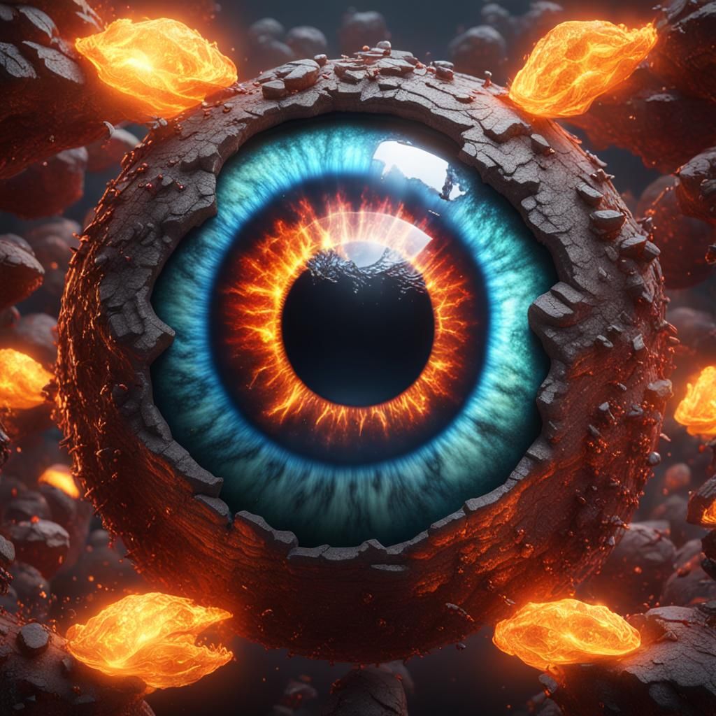 Giant Flaming Crystallized Eyeball: Fantasy Concept Art