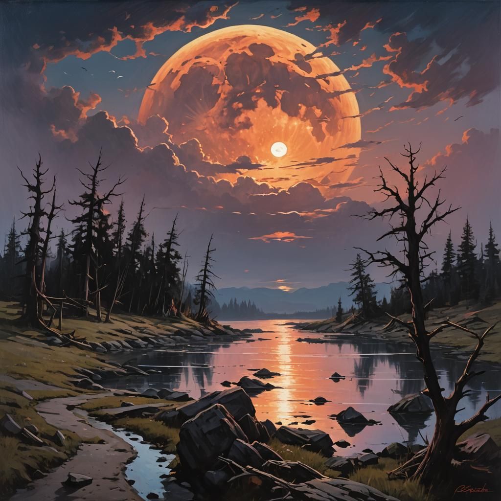 Sinister Sunset Moonrise Fantasy Art