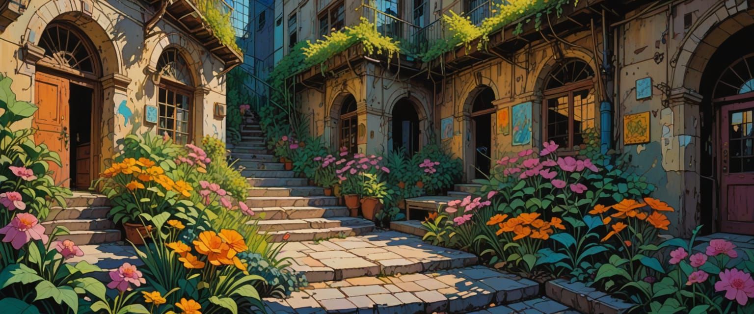 Comic Book Style Industrial Wasteland with Graffiti Art