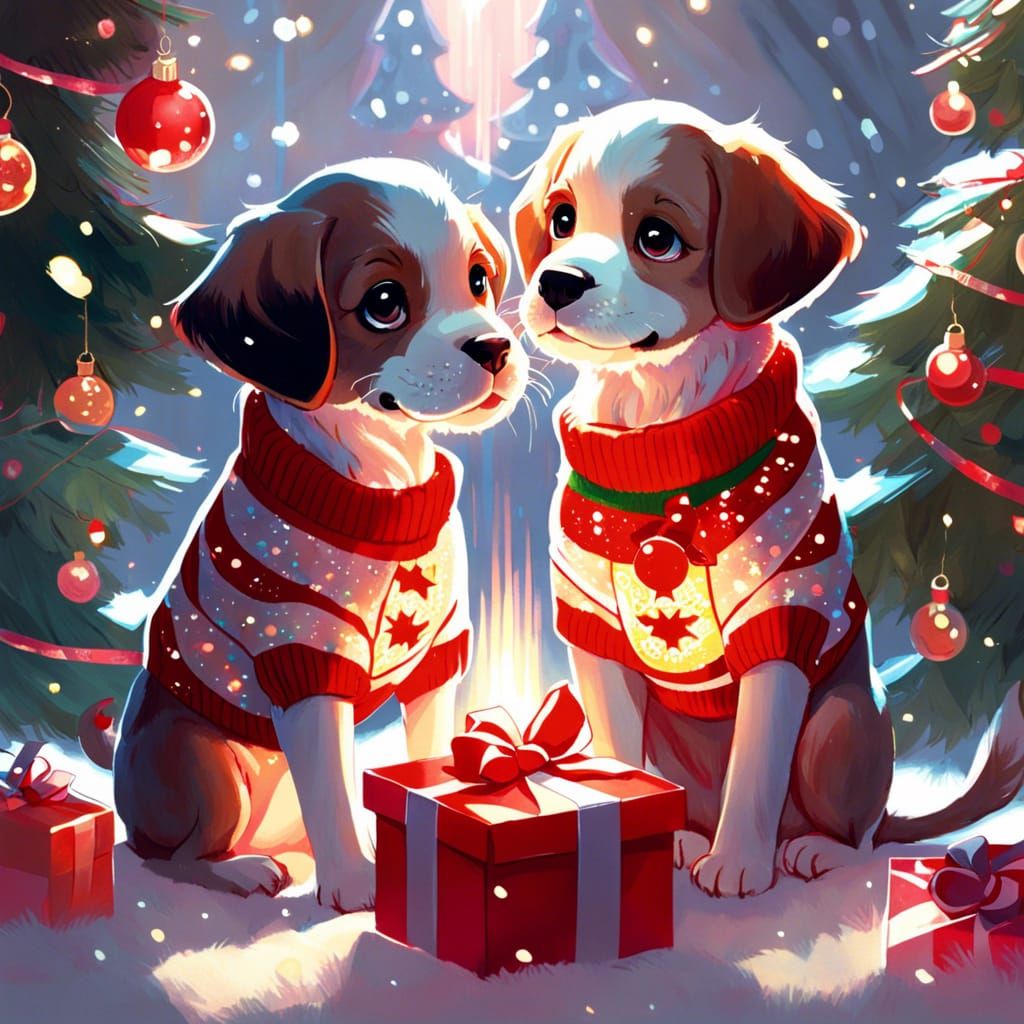 Cute Puppies Exchange Gifts in Disney Style