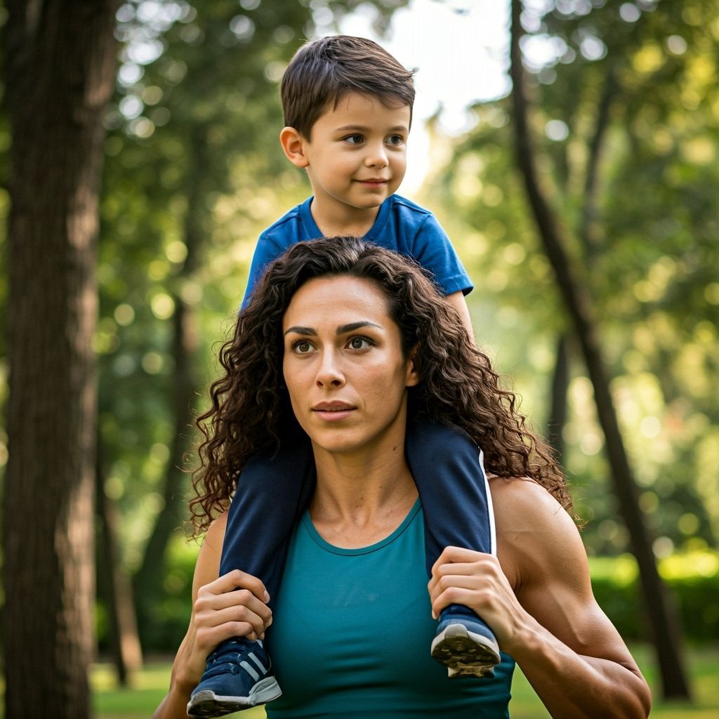 Photorealistic Image: Boy on Italian Woman's Shoulders in Pa...