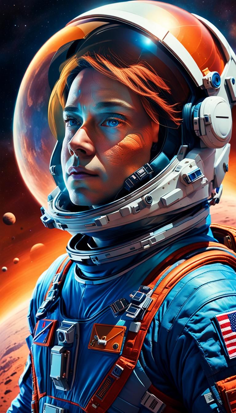 Astronaut Soaring to Mars in Spacesuit