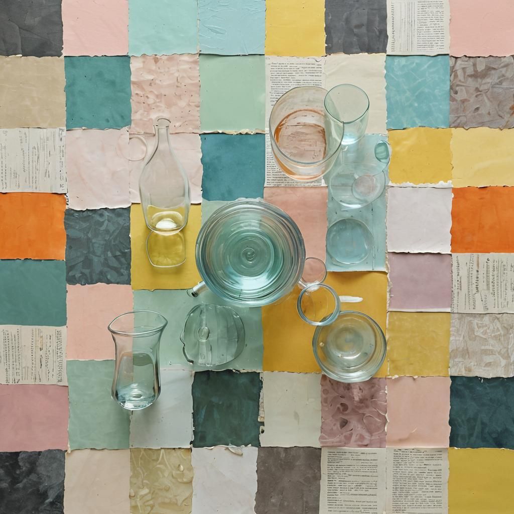 Glass Still Life in Pastel Abstract Collage