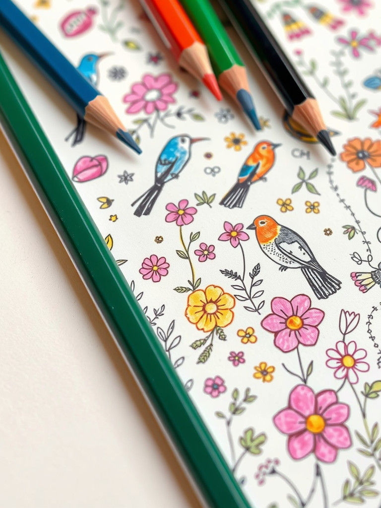 Doodle Art: Birds and Flowers in Colored Pencil