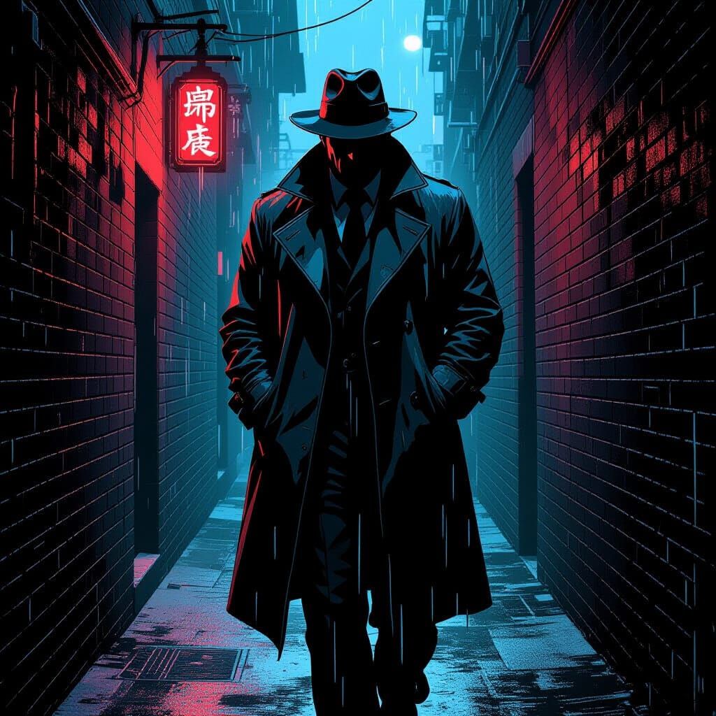 Noir Detective in Alleyway, Comic Book Style